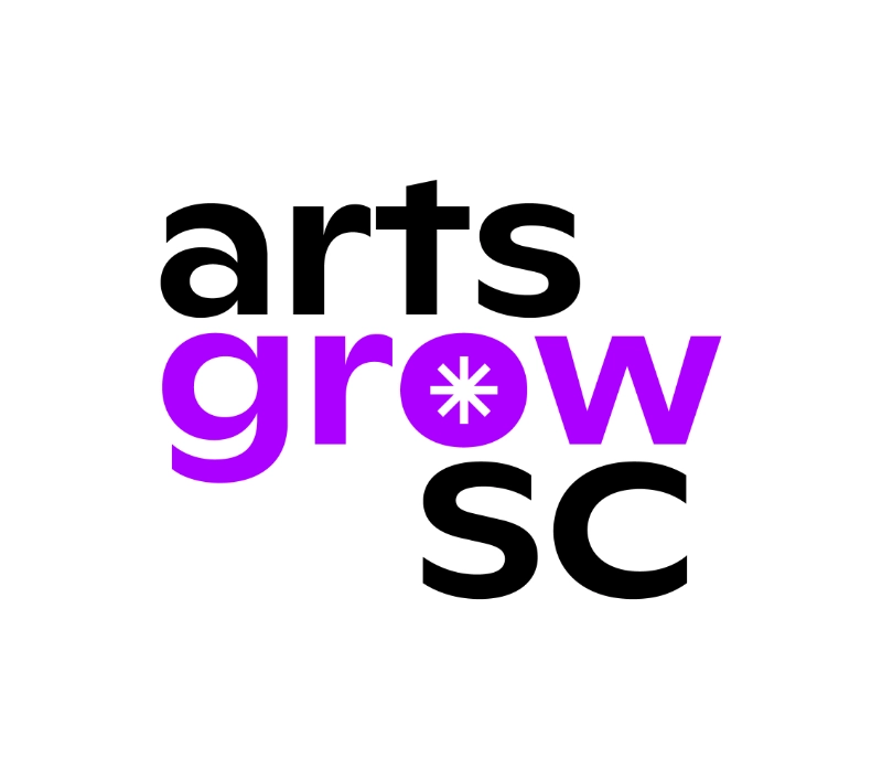 Logo with the text "arts grow SC." "Arts" and "SC" are in black, while "gr*wn," highlighting arts-integrated learning, is in bold purple with an asterisk replacing the "o." The background is white.