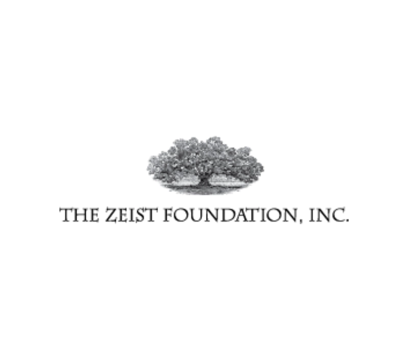 Logo of The Zeist Foundation, Inc. featuring a detailed illustration of a large, leafy tree above the organization's name. The black and white tree embodies the foundation's natural and enduring dedication to arts-integrated learning.