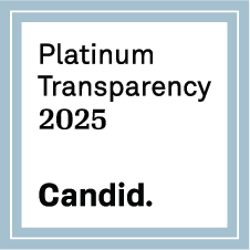 A square badge with a light blue border and white center displays the text "Platinum Transparency 2025" in black and "Candid." in bold at the bottom.