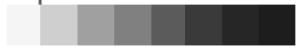 A horizontal gradient bar displaying eight equally sized rectangles, transitioning smoothly from white to black through shades of gray—evoking the subtle transitions of sumi-e painting and the calm focus of meditation.