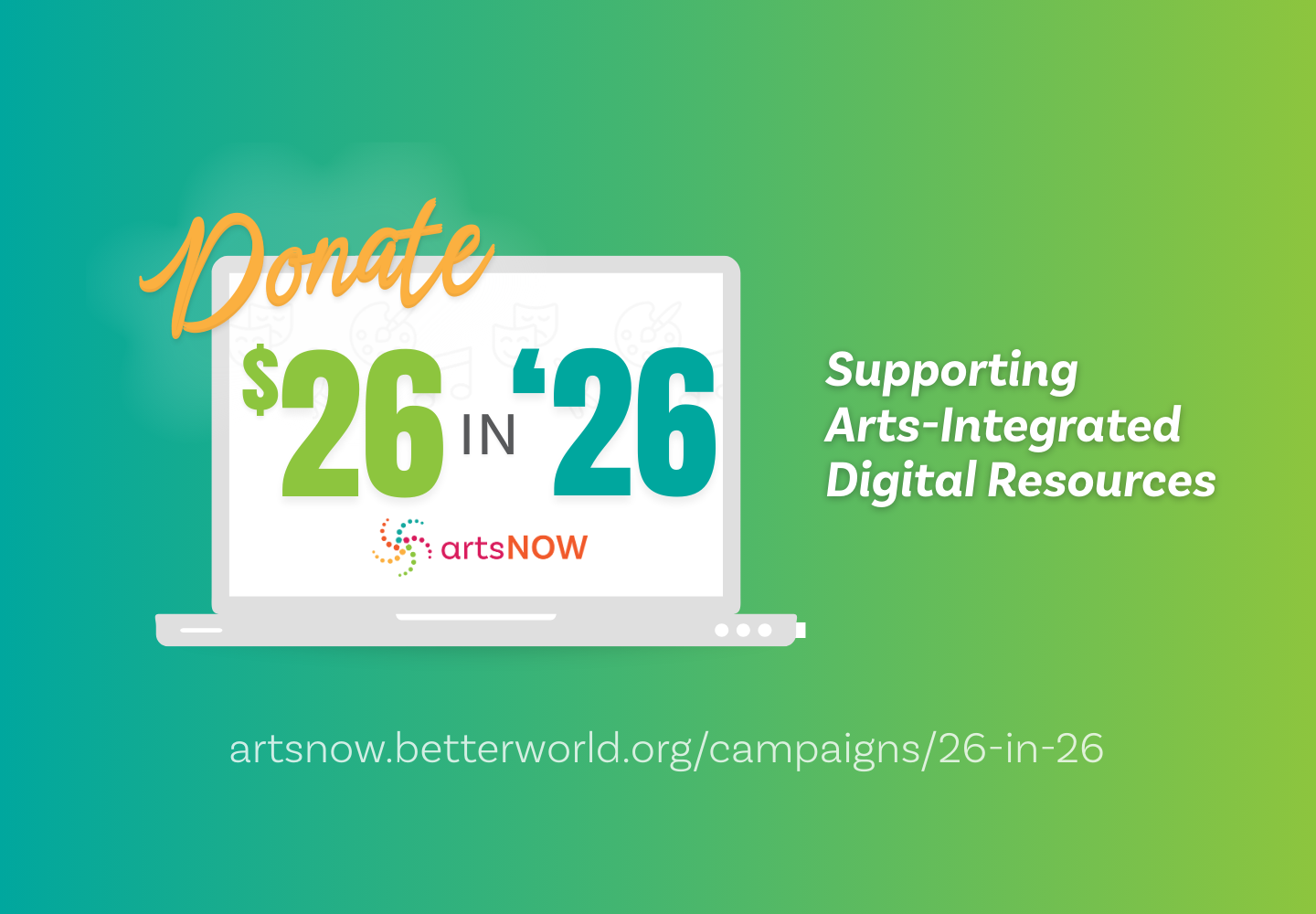 Two logos: Left, a dotted swirl with "artsNOW" in orange and pink, highlighting ArtsNOW's recent grant renewal; right, "Georgia Council for the Arts" in orange, green, and pink with a leaf above the "G" in "Georgia.