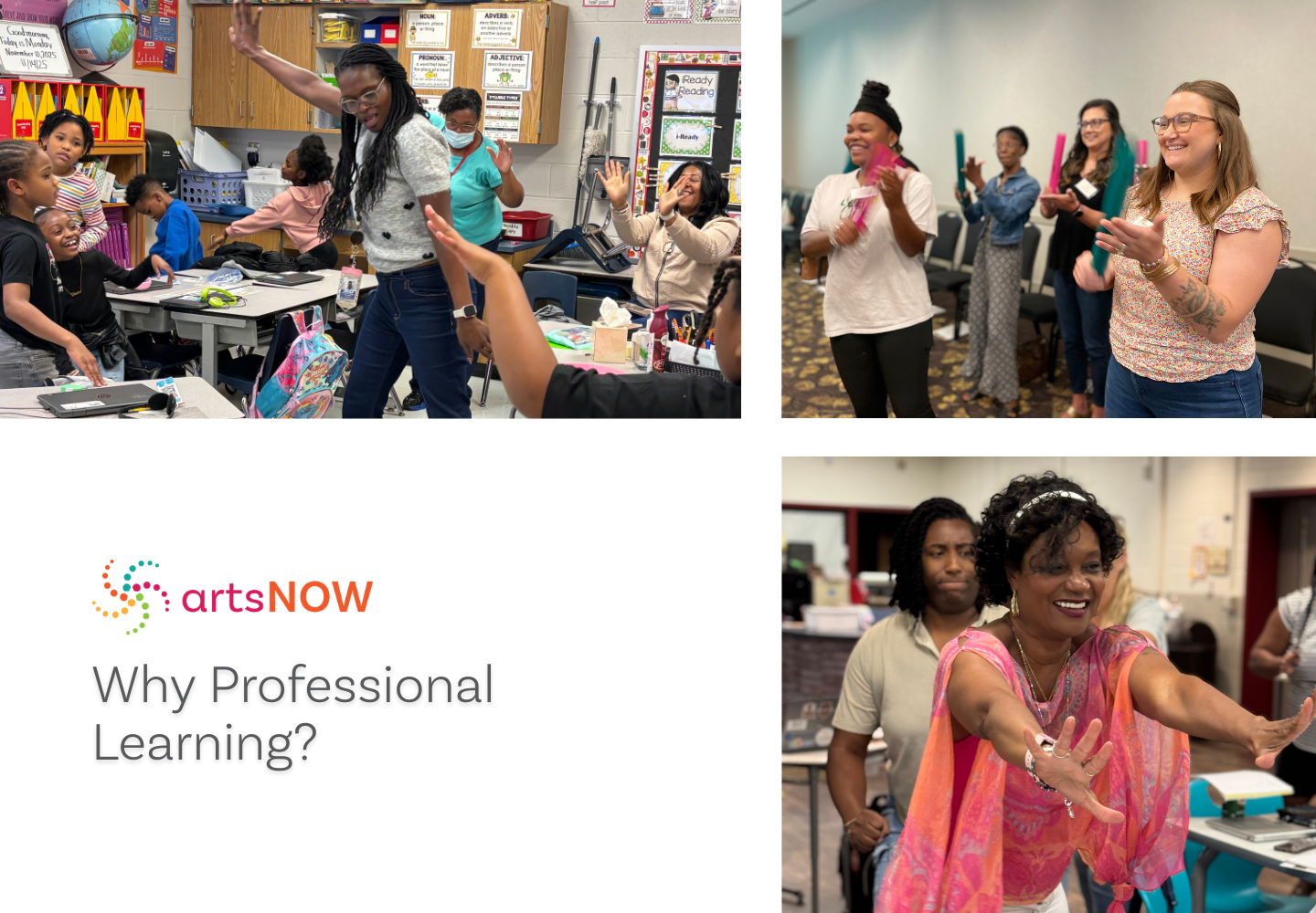 A colorful flyer titled "Where Creativity Meets Career" promotes 175+ career opportunities in arts and academics. Icons represent Dance, Visual Arts, Theatre & Drama, Music, and STEAM as career paths.